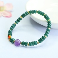 JuanYu Bracelet ethnique pour femme en jadéite naturelle de qualité A, perles bleu eau et améthyste, vente en gros en direct, style temple