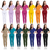 Uniforme Médico de Dos Piezas con Cuello en V, 14 Colores Mate, Unisex, de Alta Calidad, para Doctor y Enfermera, Ropa de Trabajo para Hospital, Tela Gruesa de Poliéster