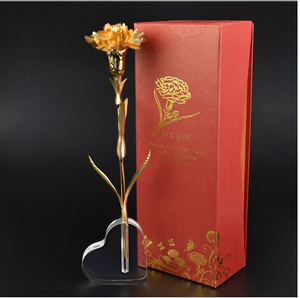 Fleur de Œillet en <span class=keywords><strong>Métal</strong></span> Plaqué Or 24 carats avec Boîte Cadeau, Support de Présentation, Sac et Certificat pour la Fête des Mères - Product Image 2