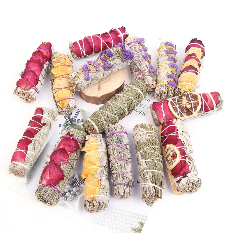 Wholesale White Sage Smudge with Flower Rose Petal for Spiritual Meditation Healing Energy Purification California Sage Bundle