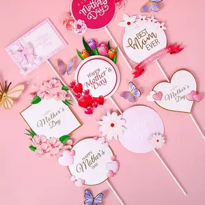 New design happy Mother's Day cake topper best mom ever pink paper cake decoration for Mother's Day cake