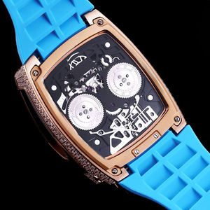 Reloj de Pulsera Deportivo para Hombre, Estilo Deportivo, Correa Amarilla, Caja de Acero Chapada en Oro Rosa, Bisel con Diamantes, Mecanismo Esqueleto, de Lujo - Product Image 5