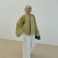 Haut musulman léger en crêpe pour femme, élégante blouse à manches longues, tunique modeste de style arabe de Dubaï pour le hijab 2026