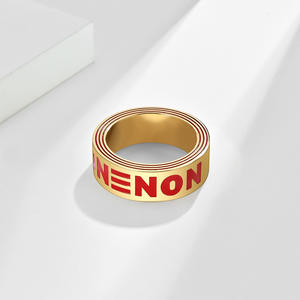 Hip Hop Style Gold Plated Letter <b>Ring</b> Non Trendy Unisex Fashion Jewelry Gift Occasion Steel Color Gold Color K R480 - Product Image 4