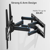 Support mural TV à mouvement complet pour la plupart des téléviseurs de 26 à 65 pouces avec bras articulé double pivotant, VESA max 400x400mm, capacité jusqu'à 88 LBS