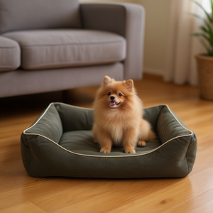 YM7924 Cuccia per Animali Domestici in Camoscio Kaki con Fondo Scorrevole e Design a Bordo Quadrato - Product Image 3