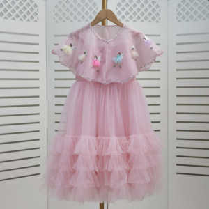 فستانان للفتيات مع تطريز شخصيات خيالية، فستان مع عباءة فريد للأطفال، فستان أميرات للفتيات من التول اللامع - Product Image 2