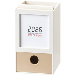 Desk Calendar 2026 <b>Plastic</b> Square With <b>Drawer</b> Office Desktop Organizer <b>Storage</b> Box Pen Holder Simple Stylish Design - Product Image 1