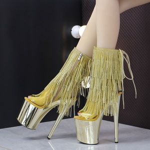 Botines Mujer Femme Talons <b>Platform</b> Super Heels Golden Tassels Women Fashion Pole Dance Shoes <b>Boots</b> for Ladies - Product Image 1