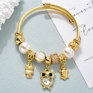 Fashion Wholesale Zeadear GDTC Certified 18k Gold Plated Zircon Blue Eye Owl Stainless Steel Adjustable Bead <b>Charm</b> <b>Bracelet</b> - Product Image 5