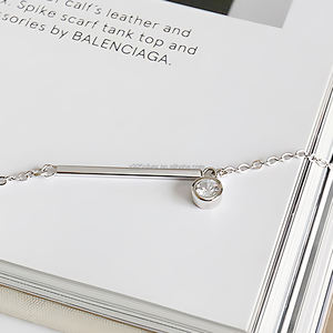 Joyería elegante de gama alta, <span class=keywords><strong>tobillera</strong></span> <span class=keywords><strong>con</strong></span> abalorio de barra larga Simple geométrica de Plata de Ley 925 para mujer <span class=keywords><strong>con</strong></span> piedra de circón - Product Image 2