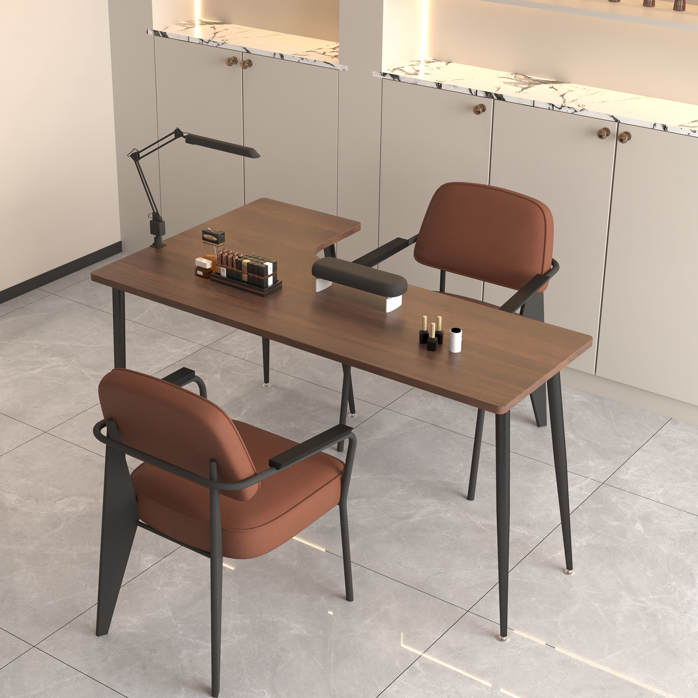 Table d'angle 140 cm + 2 chaises marine