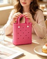 Sac à main carré pliable imperméable en EVA avec breloques aléatoires, mini sac fourre-tout portable et léger à double ouverture, sac de sortie, couleur bonbon