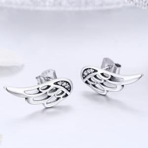 Chính Hãng 925 Sterling Silver <span class=keywords><strong>Feather</strong></span> Tiên Wings Stud Earrings Đối Với Phụ Nữ Thời Trang Bạc Trang Sức Đảng Món Quà Sinh Nhật SCE343 - Product Image 4