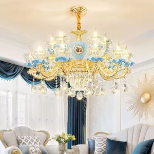 Design européen Prix raisonnable Français Vintage Bleu Lustre en céramique cristal Salon Chambre Hôtel - Product Image 2