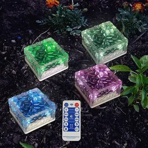 Solar Ice Brick Lamp Crystal Ice Glass 4LED Bricks Light Outdoor Solar RGB Garden lights