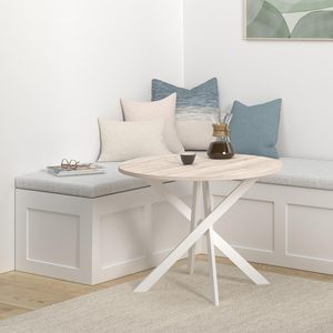 <span class=keywords><strong>Mesa</strong></span> de Comedor <span class=keywords><strong>Redonda</strong></span> Moderna Kirkasa <span class=keywords><strong>90</strong></span> x <span class=keywords><strong>90</strong></span> x 77 <span class=keywords><strong>cm</strong></span>, MDF Resistente, Patas de Metal, Ensamblada, <span class=keywords><strong>Extensible</strong></span>, para 4 Personas, Sala de Estar - Product Image 2