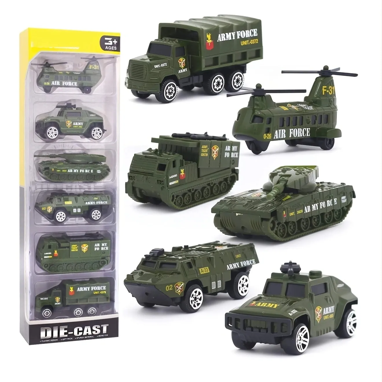 مجموعة ألعاب السيارات الصغيرة KSF التي تسحب للخلف شاحنات صب السيارات العسكرية للأولاد