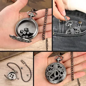 Gray Bronze Micro Metal D D DnD Dice Set Bulk With Vintage Octopus Cthulhu Pocket Watch Case Box And Chain For Men Gift