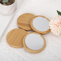 Miroir de maquillage de poche en bambou écologique Portable Logo personnalisé cadre de main en bois verre moderne personnalisé petit cosmétique de beauté
