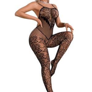 Nuevo estilo de mujer Retro Jacquard Bandeau Bodystocking Lencería erótica Elástico Hip-Hugging Crotchless Backless Light Bodysuits - Product Image 5