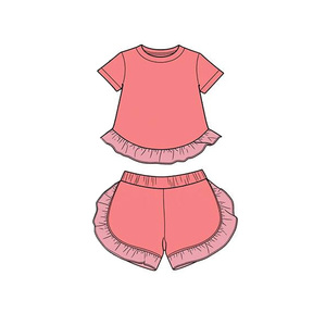Conjunto Infantil GSSO3654 Personalizado para Niña Activa, Verde Sólido, Manga Corta, Venta al Por Mayor - Product Image 3