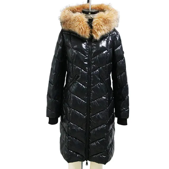 2023 Long Coats For Ladies Winter Quilted Down Puffer Coat With Removable Faux Fur Trim Hood