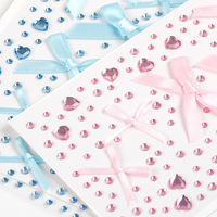 Autocollants en tissu 3D en gros avec nœuds en cristal et strass, autocollants adhésifs en forme de cœur pour emballage cadeau et décoration d'album
