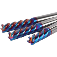 Fraise à queue HRC65 NANO bleue en carbure monobloc, outil de fraisage CNC en alliage de tungstène à quatre cannelures