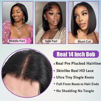 Peluca Bob sin pegamento, lista para usar, cabello humano, cierre de encaje 5x5, pre-arrancada, corte recto, color natural
