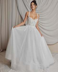 Ruolai FR005 di lusso spazzata strascico con perline <span class=keywords><strong>abiti</strong></span> <span class=keywords><strong>da</strong></span> <span class=keywords><strong>sposa</strong></span> in paillettes Tulle avorio elegante piena Curvy Boho Glitter <span class=keywords><strong>da</strong></span> donna - Product Image 5