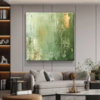 Peinture à l'huile texturée verte peinte à la main, grande toile abstraite pour décoration murale moderne