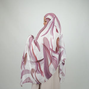 Hijab en Viscose de Coton Modal à Bord Large, Double Aiguille, de Luxe, Imprimé Aquarelle, Châles, 90x200 - Product Image 1