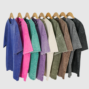 تي شيرت رجالي بوزن ثقيل 230 جرام، 100% قطن، مطبوع حسب الطلب، فضفاض وكبير الحجم، مع تطريز ثلاثي الأبعاد، محبوك ومعالج بالغسيل الحمضي بتصميم عتيق - Product Image 1