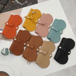 Manufacturer Custom logo Simple Fashion Storage <strong>Sunglasses</strong> Case Portable Retro Handmade PU Leather Glasses <strong>Bag</strong> <strong>with</strong> Strap Chain - Product Image 2