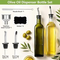 Bouteille Distributrice d'Huile d'Olive en Verre de 500 ml, Ensemble Distributeur d'Huile d'Olive et de Vinaigre avec Becs Verseurs en Acier Inoxydable, Bouteilles d'Huile pour la Cuisine
