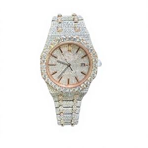 Montre en acier inoxydable avec moissanite glacée, montre de luxe pour homme style hip-hop avec cadran en verre, résistance à l'eau 10 bars, design personnalisé - Product Image 1