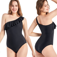 Herbruikbare menstruatiebadkleding voor dames, 4-laags lekvrij, asymmetrisch gerimpeld badpak, OEM ODM op maat gemaakte groothandel monokini