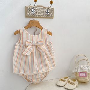 Conjunto de Ropa de Verano PP2026 para Bebés <span class=keywords><strong>y</strong></span> Niños Pequeños, Camisa a Rayas con Nudo <span class=keywords><strong>y</strong></span> Pantalones, 2 Piezas, Venta al Por Mayor - Product Image 3