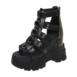 <span class=keywords><strong>Sandales</strong></span> compensées à plateforme carrée ouverte pour <span class=keywords><strong>femme</strong></span>, nouvelle collection été 2025, design tendance, semelle intérieure compensée de 12 <span class=keywords><strong>cm</strong></span>, 3 options de couleurs, à lacets, en PU - Product Image 3