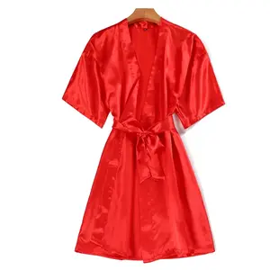 厂家直销睡袍de mariage真丝和服浴袍真丝伴娘女性感海军红色睡袍夏季睡袍