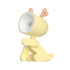 Mini Deer Table Lamp Desktop Decoração Botão Bateria Cartoon Puppy Night Light