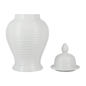 Vaso decorativo in ceramica con texture a coste per soggiorno, accessorio moderno per la casa - Product Image 2