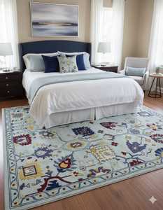 พรมขนสัตว์ทอมือสีฟ้าอ่อนลายดอกไม้หลากสีทำมืออินเดียกันไฟฟ้าสถิตเป็นมิตรกับสิ่งแวดล้อมกองพรม killim - Product Image 1