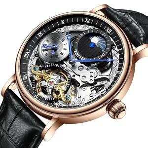 Montres mécaniques automatiques pour hommes <span class=keywords><strong>KINYUED</strong></span> J073, design classique, boîtier en alliage, bracelet en cuir véritable, étanches - Product Image 2