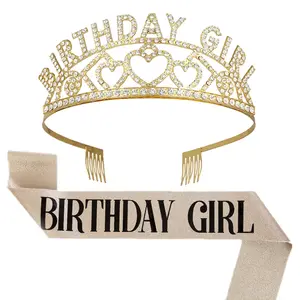 Хит продаж, Хрустальная корона, тиара, украшение на день рождения, годовщину, с днем рождения, атласный пояс, товары для вечеринок