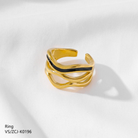 Grenzüberschreitende, langlebige, luxuriöse, weiße, handgefertigte Emaille-Design-Schmuckringe aus Edelstahl mit Gold und unregelmäßigen Linien, breit und offen, verstellbar