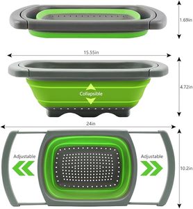 Bassine pliable en silicone avec poignée réglable et double filtre pour laver les légumes - Product Image 2