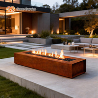 Table de foyer rectangulaire moderne au propane pour extérieur, en acier Corten, acier patinable, épaisseur 3 mm, design durable et efficace