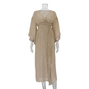 Nuovi produttori donna primavera scollo a V abiti avvolgenti per la casa abbigliamento da casa abito da notte in cotone 2024 per abbigliamento doganale - Product Image 4